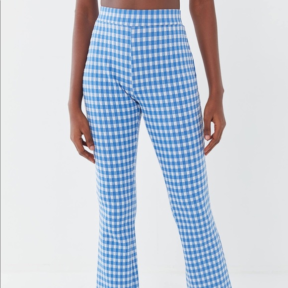 blue and white plaid pants